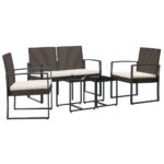 vidaXL 5-dielna záhradná jedálenská sada s vankúšmi hnedá PP ratan – Obrázok 2