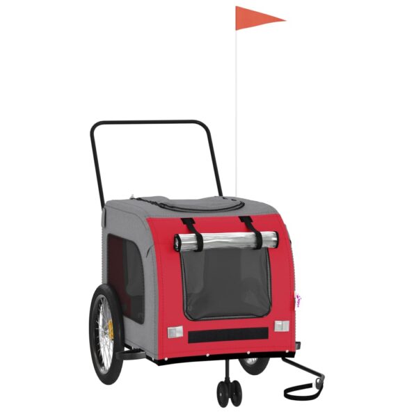 vidaXL Cyklovozík pre zvieratá, červeno sivý, oxfordská látka, železo – Obrázok 2