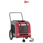 vidaXL Cyklovozík pre zvieratá, červeno sivý, oxfordská látka, železo – Obrázok 3