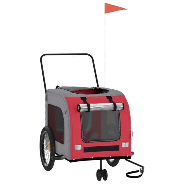 vidaXL Cyklovozík pre zvieratá, červeno sivý, oxfordská látka, železo – Obrázok 3