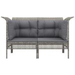 vidaXL Záhradné rohové pohovky s podložkami 2 ks sivé polyratan – Obrázok 3