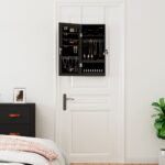 vidaXL Zrkadlová skrinka na šperky s LED svetlami nástenná čierna – Obrázok 3