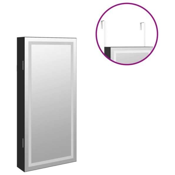 vidaXL Zrkadlová skrinka na šperky s LED svetlami nástenná čierna – Obrázok 9