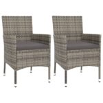 vidaXL 3-dielna záhradná bistro súprava s vankúšmi sivá polyratan – Obrázok 3