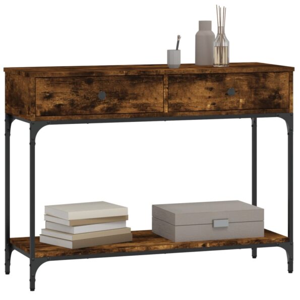 VXL8720845915780_g_en_hd_1.jpg vidaXL Konzolový stolík dymový dub 100x34,5x75 cm kompozitné drevo – Obrázok 3