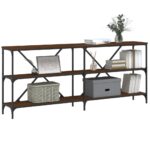 vidaXL Konzolový stolík hnedý dub 180x30x75 cm kompozitné drevo železo – Obrázok 3