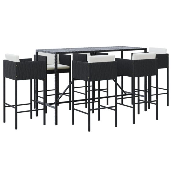 vidaXL 7-dielna záhradná barová súprava s vankúšmi čierna polyratan – Obrázok 2