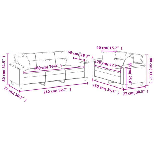 vidaXL 2-dielna sedacia súprava s vankúšmi bledosivá mikrovlákno – Obrázok 8