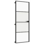 vidaXL Vnútorné dvere tenké čierne 76x201,5 cm tvrdené sklo a hliník – Obrázok 5