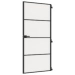 vidaXL Vnútorné dvere tenké čierne 93x201,5 cm tvrdené sklo a hliník – Obrázok 2