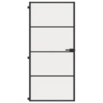 vidaXL Vnútorné dvere tenké čierne 93x201,5 cm tvrdené sklo a hliník – Obrázok 3