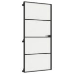 vidaXL Vnútorné dvere tenké čierne 93x201,5 cm tvrdené sklo a hliník – Obrázok 5