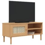 vidaXL TV skrinka SENJA ratanový vzhľad hnedá 106x40x49 cm borovica – Obrázok 3