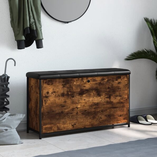 vidaXL Lavička na topánky s vyklápacou zásuvkou dymový dub 102x32x56cm – Obrázok 3