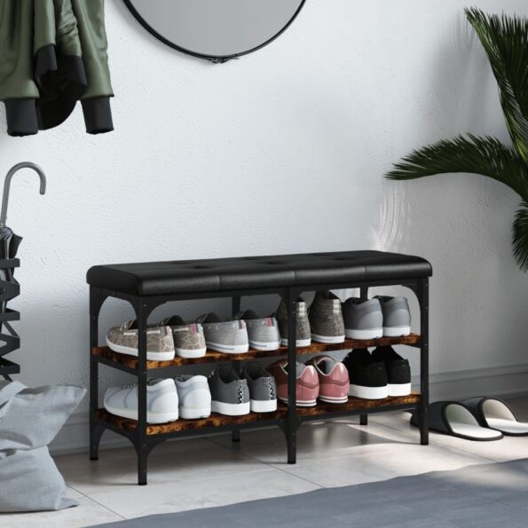 vidaXL Lavička na topánky dymový dub 82x32x47 cm kompozitné drevo – Obrázok 3