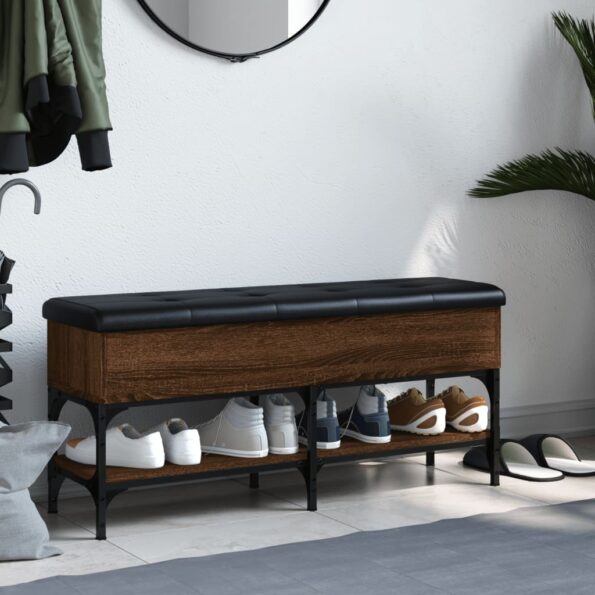 vidaXL Lavička na topánky hnedý dub 102x32x45 cm kompozitné drevo – Obrázok 3
