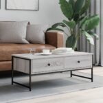 vidaXL Konferenčný stolík sivý sonoma 101x49x39,5 cm kompozitné drevo – Obrázok 3