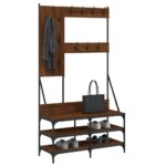 vidaXL Vešiak na šaty s botníkom hnedý dub 100x40x184 cm – Obrázok 3
