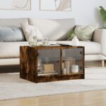 vidaXL Konferenčný stolík sklenené dvierka dymový dub 68x50x42 cm – Obrázok 3