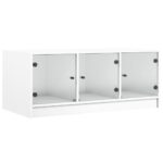 vidaXL Konferenčný stolík so sklenenými dvierkami biely 102x50x42 cm – Obrázok 2