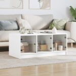 vidaXL Konferenčný stolík so sklenenými dvierkami biely 102x50x42 cm – Obrázok 3