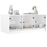 vidaXL Konferenčný stolík so sklenenými dvierkami biely 102x50x42 cm – Obrázok 4