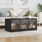vidaXL Konferenčný stolík so sklenenými dvierkami čierny 102x50x42 cm – Obrázok 3