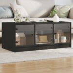 vidaXL Konferenčný stolík so sklenenými dvierkami čierny 102x50x42 cm