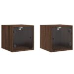 vidaXL Nočné skrinky so sklenenými dverami 2 ks hnedý dub 35x37x35 cm – Obrázok 2
