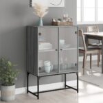 vidaXL Bočná skrinka so sklenenými dvierkami sivá sonoma 69x37x100 cm – Obrázok 3