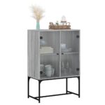 vidaXL Bočná skrinka so sklenenými dvierkami sivá sonoma 69x37x100 cm – Obrázok 4