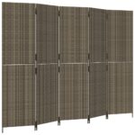 vidaXL Paraván 5 panelov sivý polyratan – Obrázok 2