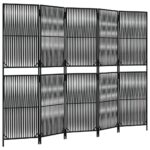 vidaXL Paraván 5 panelov čierny polyratan – Obrázok 2