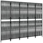 vidaXL Paraván 5 panelov čierny polyratan – Obrázok 4