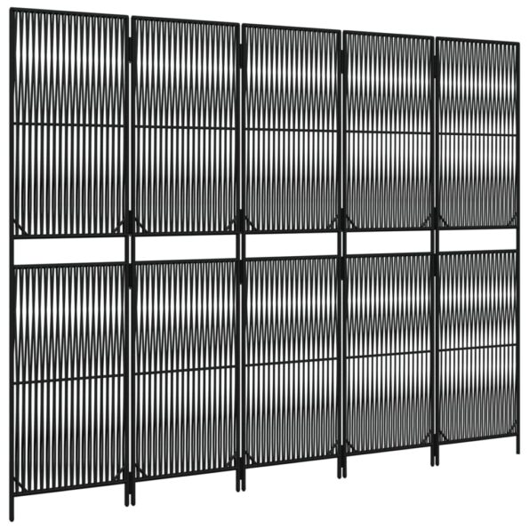 vidaXL Paraván 5 panelov čierny polyratan – Obrázok 4