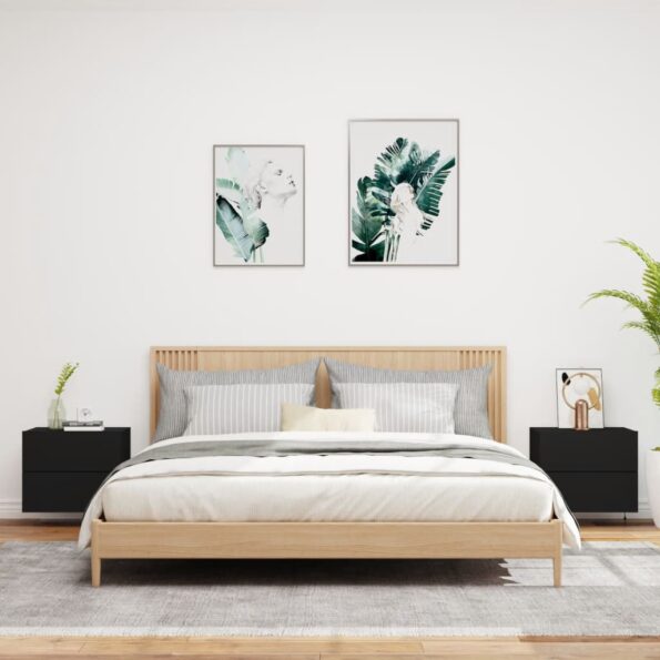 vidaXL Nástenné nočné skrinky s LED osvetlením 2 ks čierne – Obrázok 3