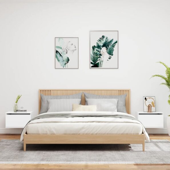 vidaXL Nástenné nočné skrinky s LED osvetlením 2 ks biele – Obrázok 3