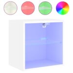 vidaXL Nočný stolík s LED svetlami nástenný biely – Obrázok 2