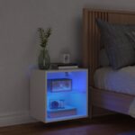 vidaXL Nočný stolík s LED svetlami nástenný biely – Obrázok 3