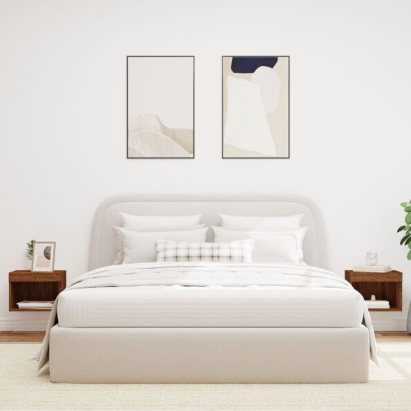 vidaXL Nočné stolíky s LED svetlami nástenné 2 ks hnedý dub – Obrázok 4