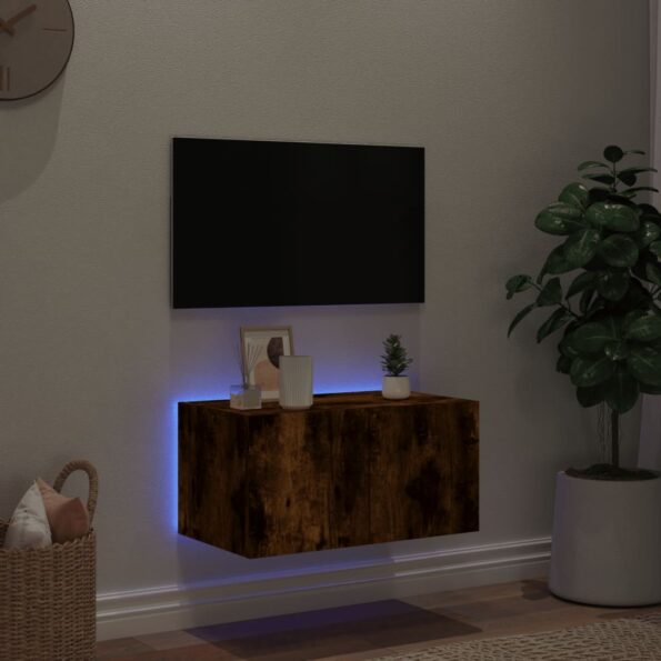 vidaXL TV nástenná skrinka s LED svetlami dymový dub 60x35x31 cm – Obrázok 3