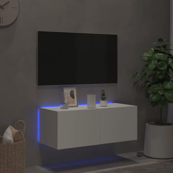 vidaXL TV nástenná skrinka s LED svetlami biela 80x35x31 cm – Obrázok 3
