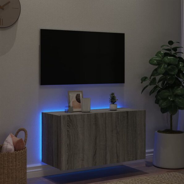 vidaXL TV nástenná skrinka s LED svetlami sivá sonoma 80x35x41 cm – Obrázok 4