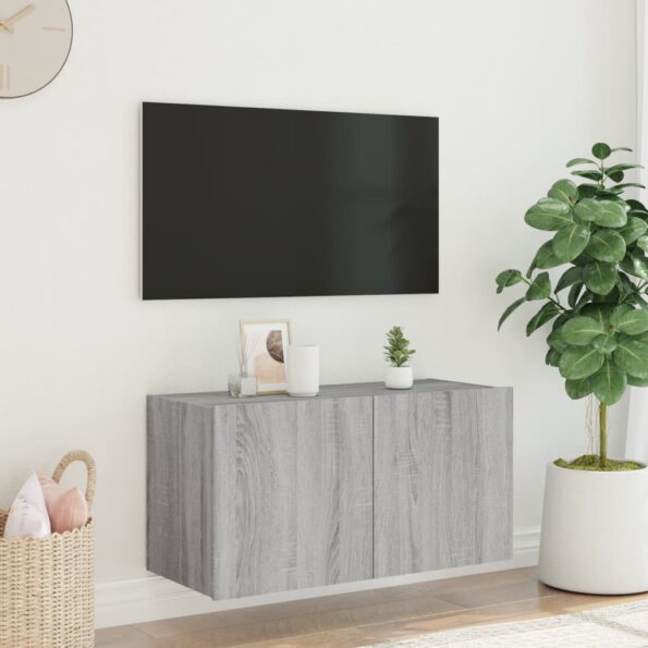 vidaXL TV nástenná skrinka s LED svetlami sivá sonoma 80x35x41 cm – Obrázok 5