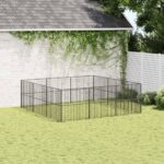 vidaXL Ohrádka pre psov 12 panelov čierna pozinkovaná oceľ – Obrázok 3