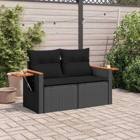VXL8721012333635_g_en_hd_1.jpg vidaXL Záhradná pohovka s vankúšmi 2-miestna čierna polyrattan – Obrázok 3