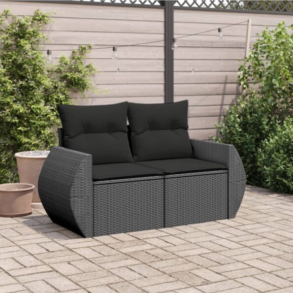 VXL8721012333765_g_en_hd_1.jpg vidaXL Záhradná pohovka s vankúšmi 2-miestna čierna polyrattan – Obrázok 3