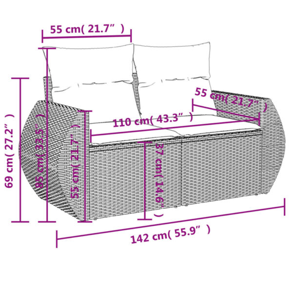 VXL8721012333765_g_en_hd_9.jpg vidaXL Záhradná pohovka s vankúšmi 2-miestna čierna polyrattan – Obrázok 11
