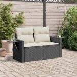 vidaXL Záhradná pohovka s vankúšmi 2-miestna čierna polyrattan – Obrázok 3