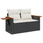 vidaXL Záhradná pohovka s vankúšmi 2-miestna čierna polyrattan – Obrázok 2